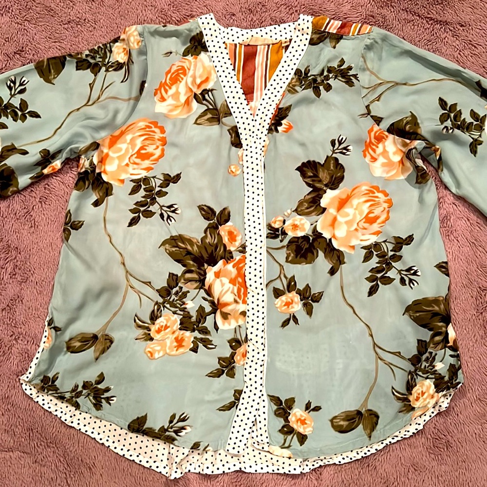 Soft Surroundings Floral and Tiered Back Blouse